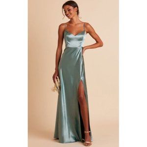 Birdy Grey Jay Strappy Tank Satin Maxi Dress Bridesmaid Sea Glass Size XL